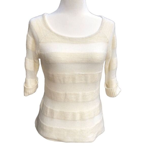 My Michelle Semi Sheer White & Gold 1/2 Sleeve Scoop Neck Sweater Large - Picture 1 of 6